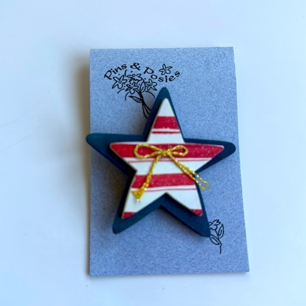 NWT Vintage Handmade Americana Red White and Blue Star pin